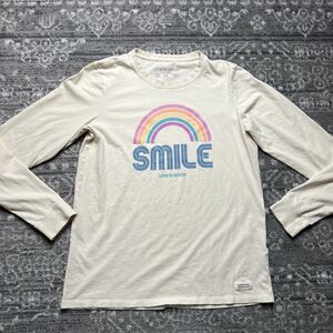 Life is Good Womens Crusher Lite Long Sleeve Graphic T Shirt Medium Rainbow